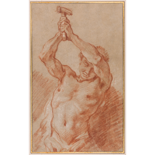 Study of a Male Nude Holding a Hammer Above his Head